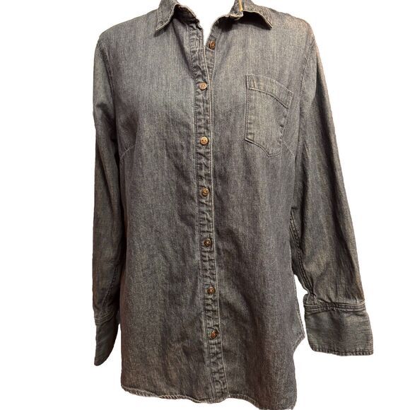 Lands' End Tops - Lands End Shirt 12 Womens Denim Button Up Top Minimalist Capsule Wardrobe Casual